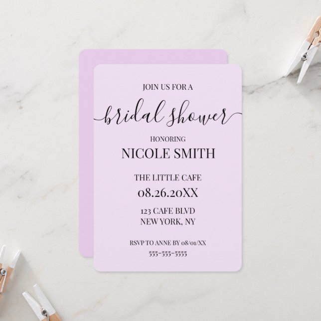 Convite Chá de Noiva com Caligrafia Simples Personalizada (Frente/Verso In Situ)