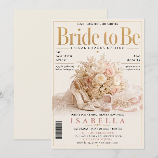 Convite Chá de Noiva com Capa de Revista Elegante (Frente/Verso)
