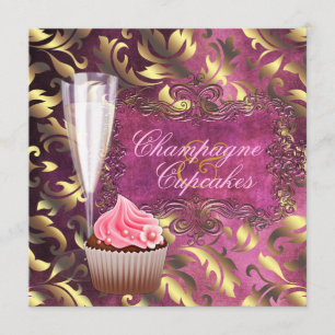 Convite Chá de Noiva com Champanhe e Cupcakes