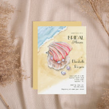 Chá de Noiva com Conchas e Pérolas em Aquarela na 