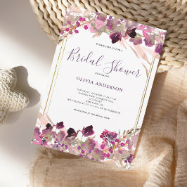 Convite Chá de Noiva com Flor Silvestre Rosa em Aquarela