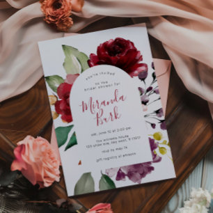 Convite Chá de Noiva com Flores de Rosa Burgundy e Roxo