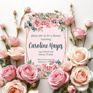 Convite Chá de Noiva com Flores Rosas