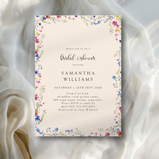 Convite Chá de Noiva com Flores Silvestres Modernas (Modern Wildflower Bridal Shower Invitation)