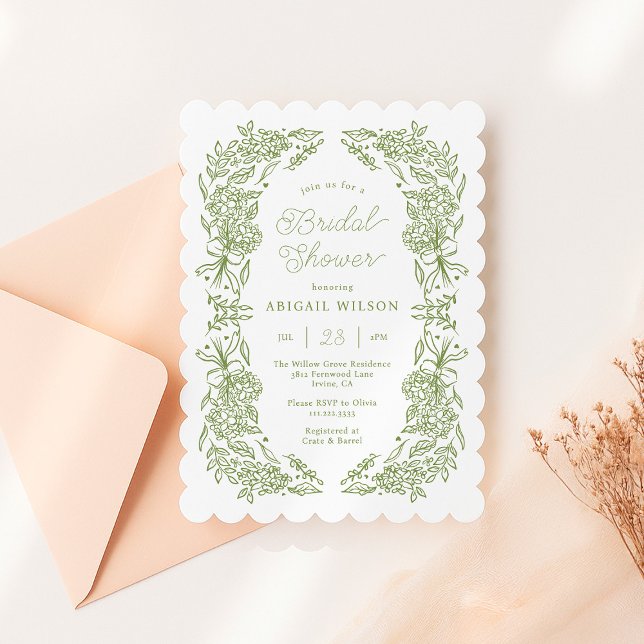 Convite Chá de Noiva com Hortênsias Verde Sálvia Recortada (Criador carregado)