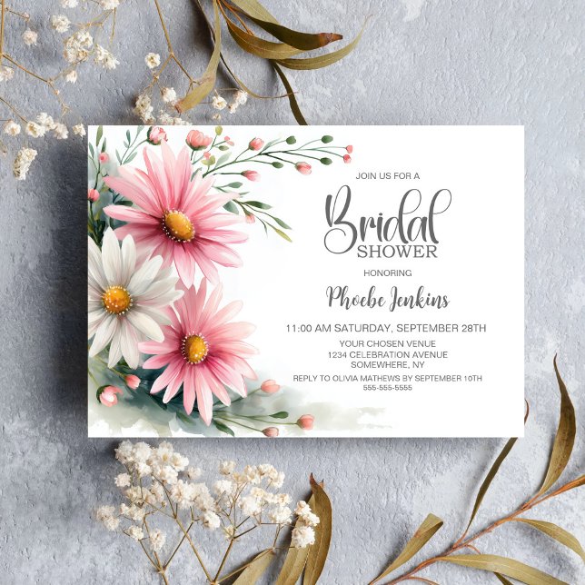 Convite Chá de Noiva com Margaridas Rosa e Branca (Criador carregado)