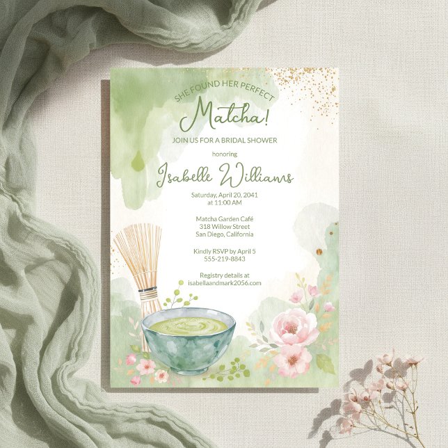Convite Chá de Noiva com Matcha Festa de Chá Verde (Matcha Tea Bridal Shower Green Tea Party Invitation
)