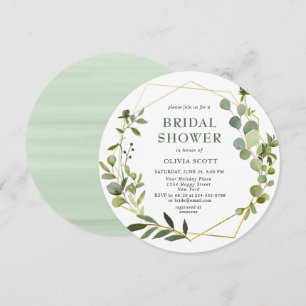 Convite Chá de Noiva com Moldura Geométrica de Eucalipto M