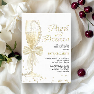 Convite Chá de Noiva com Pérolas Elegantes e Prosecco