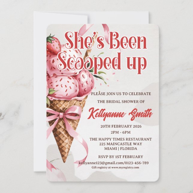 Convite Chá de Noiva com Sorvete She's Been Scooped Up (Frente)