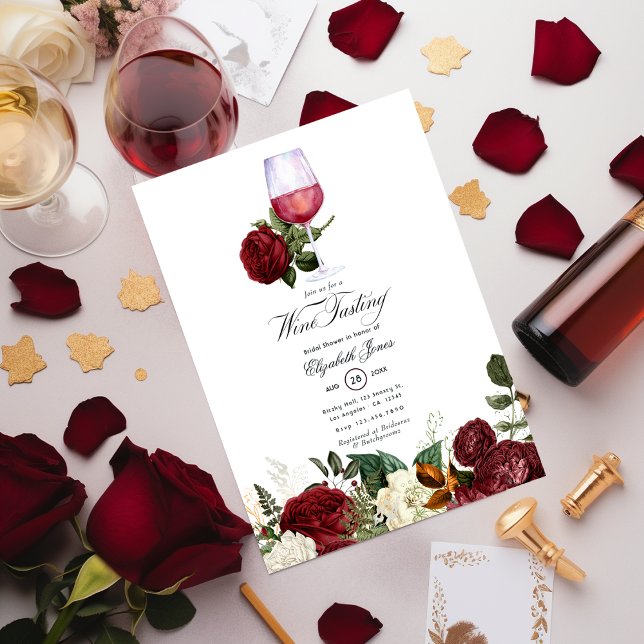 Convite Chá de Noiva com tema de Vinho Floral em Borgonha  (Criador carregado)