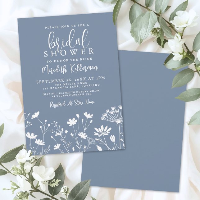 Convite Chá de Noiva com Vinca Flor Silvestre (Wildflower Periwinkle Bridal Shower Invitation)