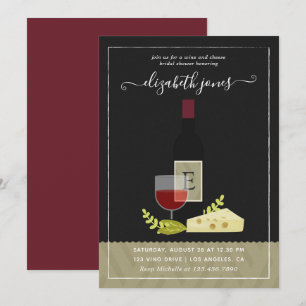 Convite Chá de Noiva com Vinho e Queijo Monograma