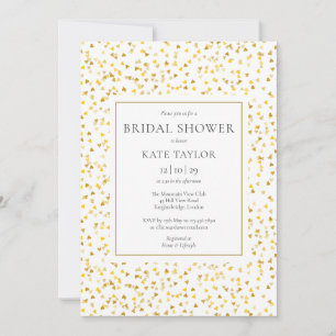 Convite Chá de Noiva Confetes Corações Dourados