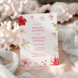 Convite Chá de Noiva Coral Rosa Tropical