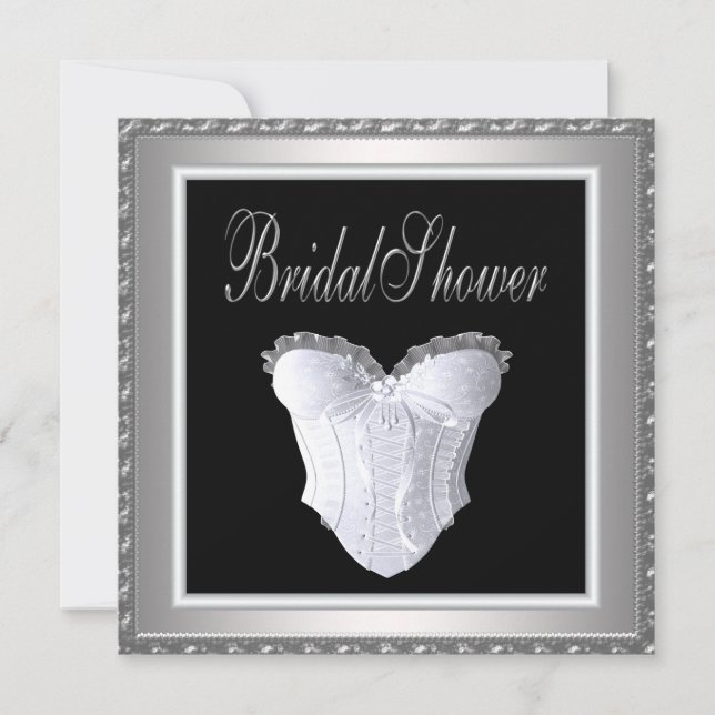 Convite Chá de Noiva Corset Preto Branco (Frente)
