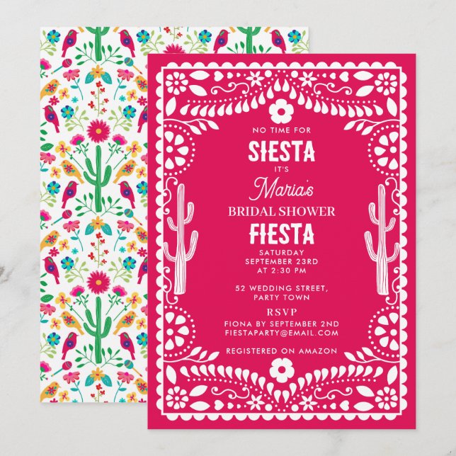 Convite Chá de Noiva da Festa Floral Tradicional Mexicana (Frente/Verso)