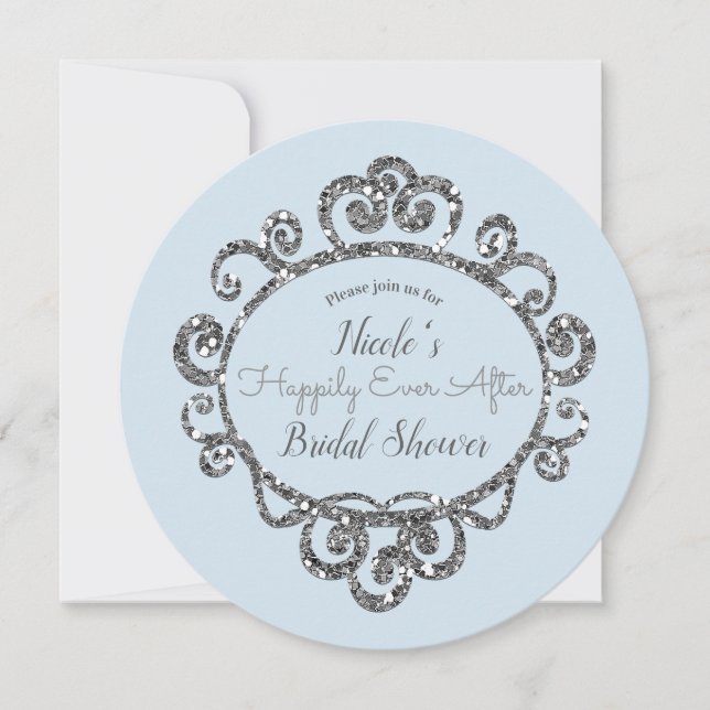 Convite Chá de Noiva da Princesa com Brilho de Prata (Frente)