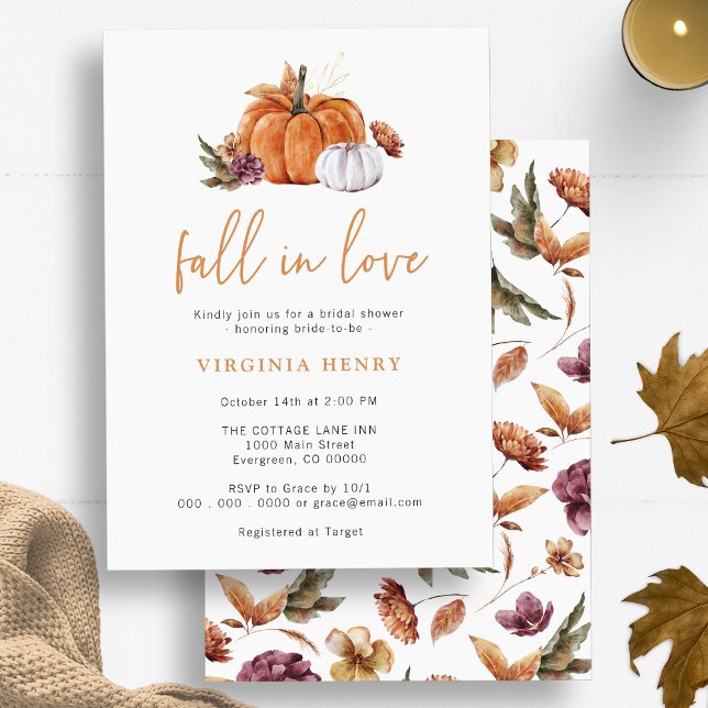 Convite Chá de Noiva de Abóbora de Outono (Pumpkin Fall In Love Bridal Shower Invitation by Painted Paperie)