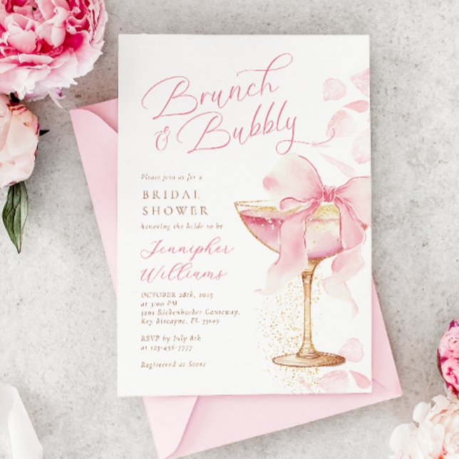 Convite Chá de Noiva de Brunch Cor-de-Rosa e Espumante (Criador carregado)