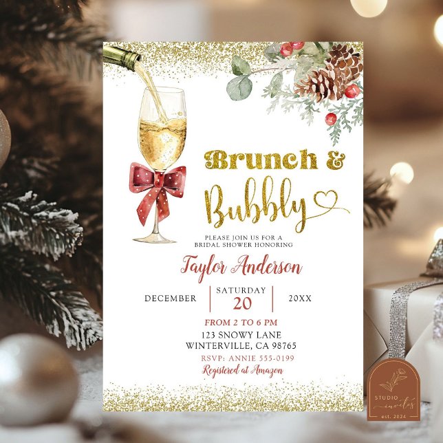 Convite Chá de Noiva de Brunch de Inverno e Champanhe Espu (Criador carregado)