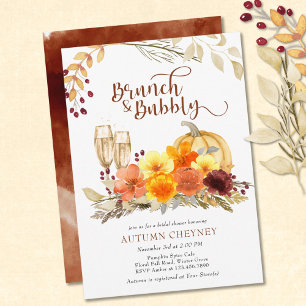 Convite Chá de Noiva de Brunch e Bolhas Flores de Outono