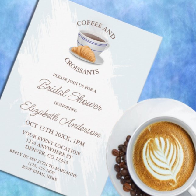 Convite Chá de Noiva de Café e Croissants (Criador carregado)