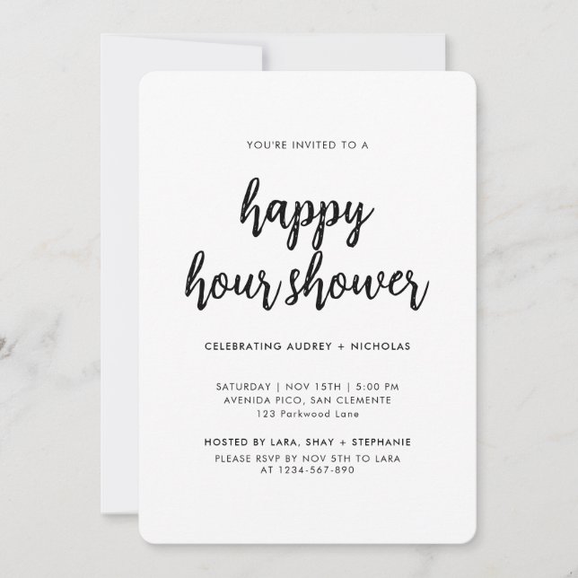 Convite Chá de Noiva de Casal Moderno Simples Happy Hour (Frente)