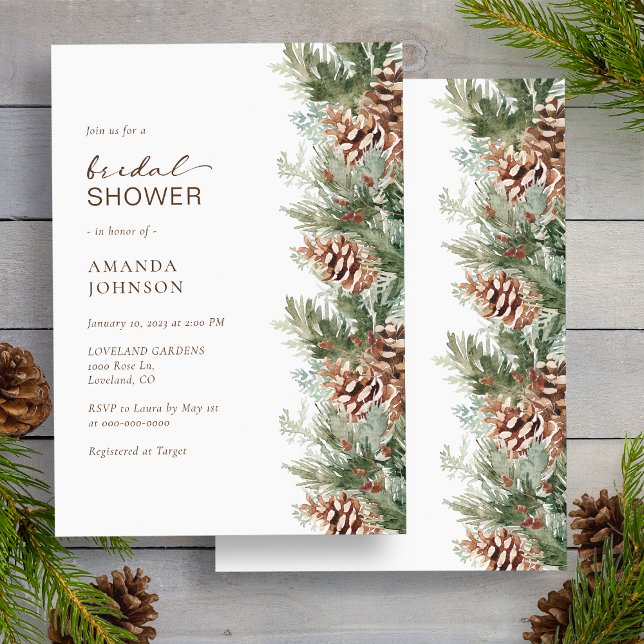 Convite Chá de Noiva de Férias de Inverno (White Pine Evergreen Winter Holiday Bridal Shower Invitation by Painted Paperie
)