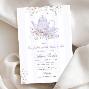 Convite Chá de noiva de festa de chá floral roxo vintage 
