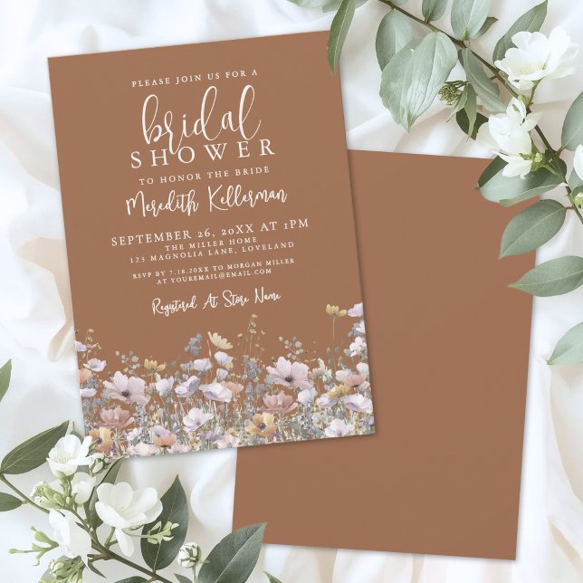 Convite Chá de Noiva de Flores Silvestres de Terracota (Terracotta Wildflower Bridal Shower Invitation)