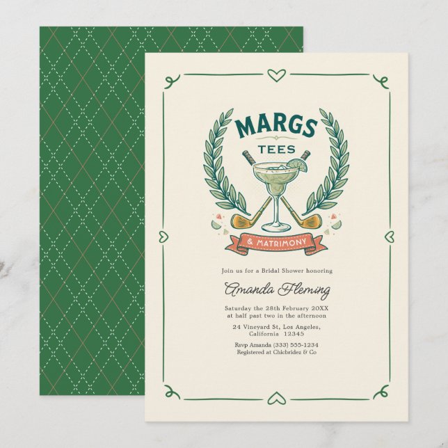 Convite Chá de Noiva de Golfe Margs, Camisetas e Matrimôni (Frente/Verso)