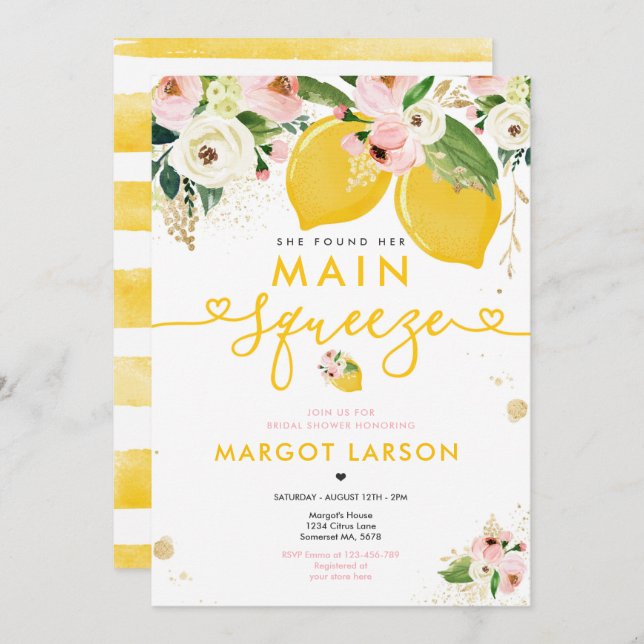 Convite Chá de Noiva de Limão Floral Esmagamento de Limão  (Frente/Verso)