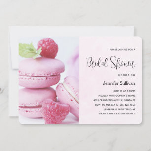 Convite Chá de Noiva de Macarons Cor-de-Rosa com Frambosas
