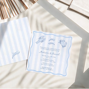 Convite Chá de Noiva de Mariscos Desenhados à Mão na Moda