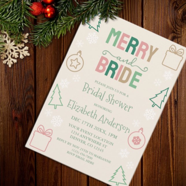 Convite Chá de Noiva de Natal Merry & Bride (Criador carregado)