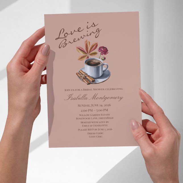 Convite Chá de Noiva de Outono com Tema Amor em Fermentaçã (Love Is Brewing Themed Fall Coffee Bridal Shower Invitations
)