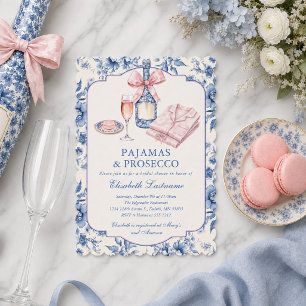 Convite Chá de Noiva de Pijamas e Prosecco com Laço Rosa