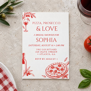 Convite Chá de Noiva de Pizza Prosecco Terracotta Italiano
