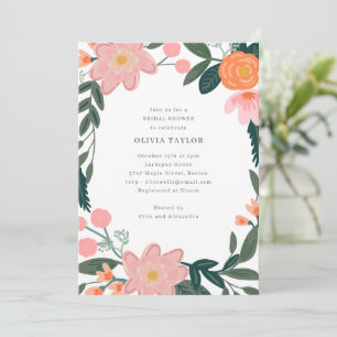 Convite Chá de Noiva de Verão com Jardim Floral Rosa e Ver