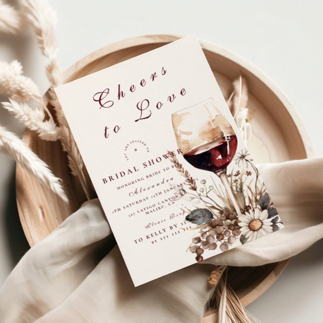 Convite Chá de Noiva de Vinho Tinto Romântico (Criador carregado)