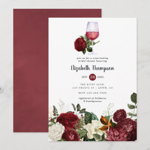 Convite Chá de Noiva Degustação de Vinho Floral Vermelho B