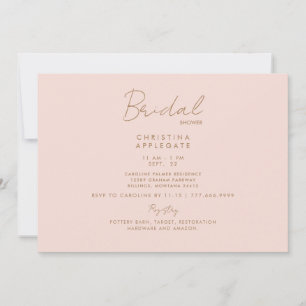 Convite Chá de Noiva Delicado Rosa e Texto Dourado