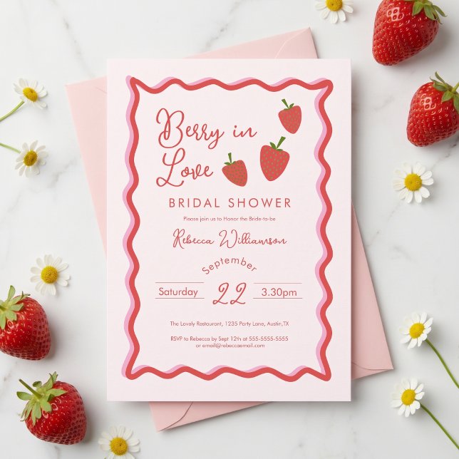 Convite Chá de Noiva Doce Morango Vermelho Amor Morango (Criador carregado)