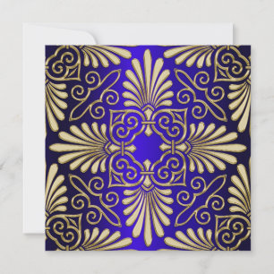 Convite Chá de Noiva Dourado e Azul Art Déco Damask