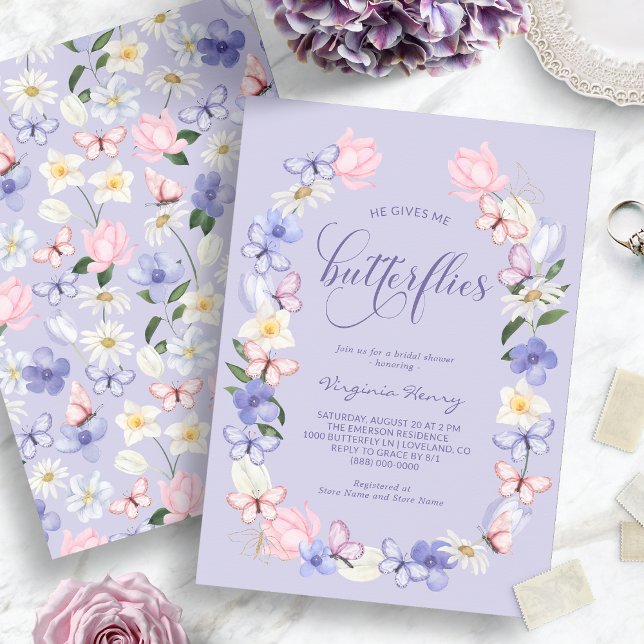 Convite Chá de Noiva Ele Me Dá Borboletas no Estômago (Pink Butterflies Bridal Shower Invitation
)