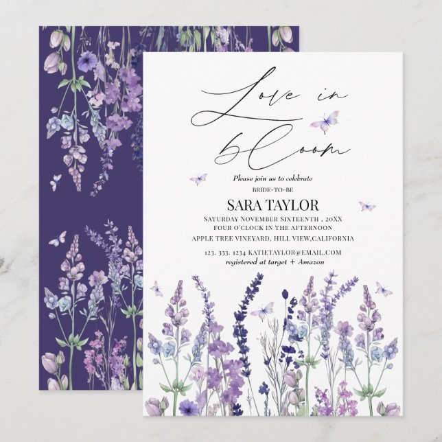 Convite Chá de Noiva Elegante Amor em Flor (Frente/Verso)