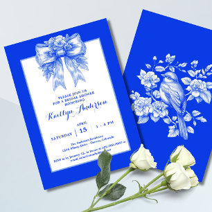 Convite Chá de Noiva Elegante Azul e Branco em Chinoiserie