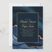 Chá de Noiva Elegante Azul Naval Mármore Dourado