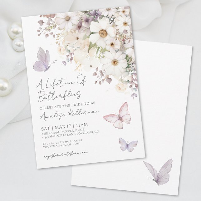 Convite Chá de Noiva Elegante Borboleta Flor Silvestre (Butterfly Wildflowers Bridal Shower Invitation)